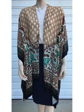 Free People Velvet Burnout Kimono OS Boho Festival Gypsy